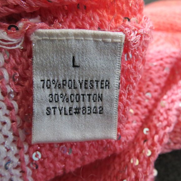 Avalin Coral & Ivory Striped Sweater Long Sleeve Sequins Scoop Neck Size Large - Picture 9 of 10